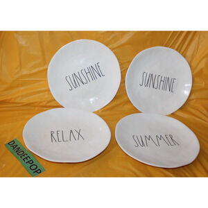 4 Piece Rae Dunn Melamine Magenta Sunshine Relax Summer 10" White Dinner Plates